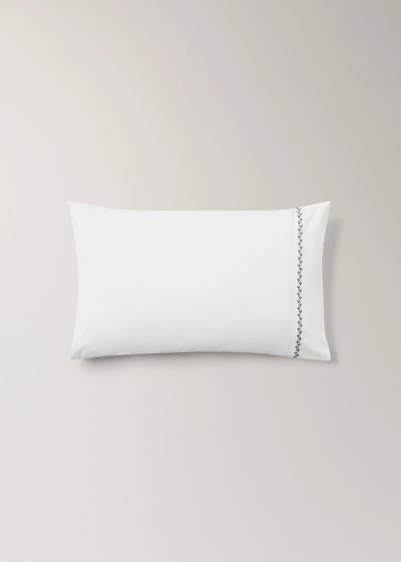 200-thread count percale cotton pillowcase in with embroidered detail for cot