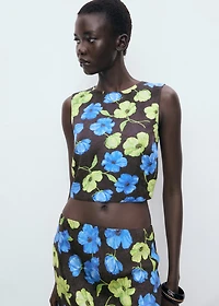 Floral-print open-back cropped blouse