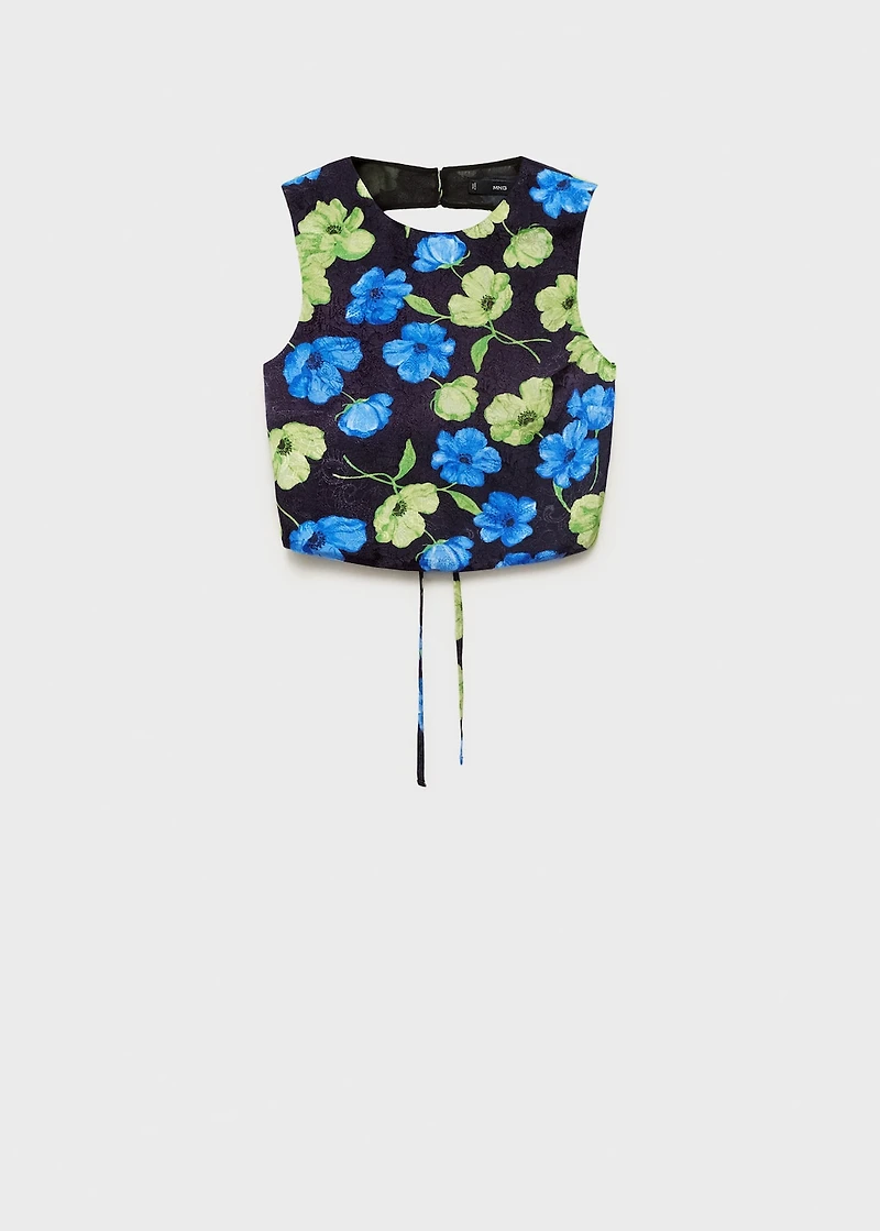 Floral-print open-back cropped blouse