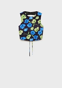 Floral-print open-back cropped blouse