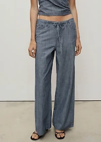 Wide-leg denim pants with belt