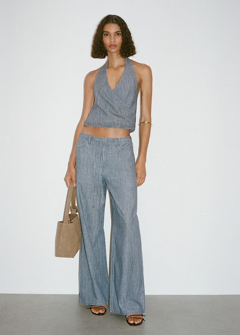 Wide-leg denim pants with belt