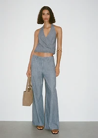 Wide-leg denim pants with belt