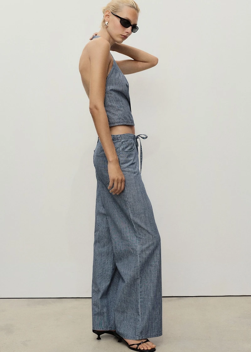 Wide-leg denim pants with belt