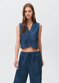 Embroidered linen vest