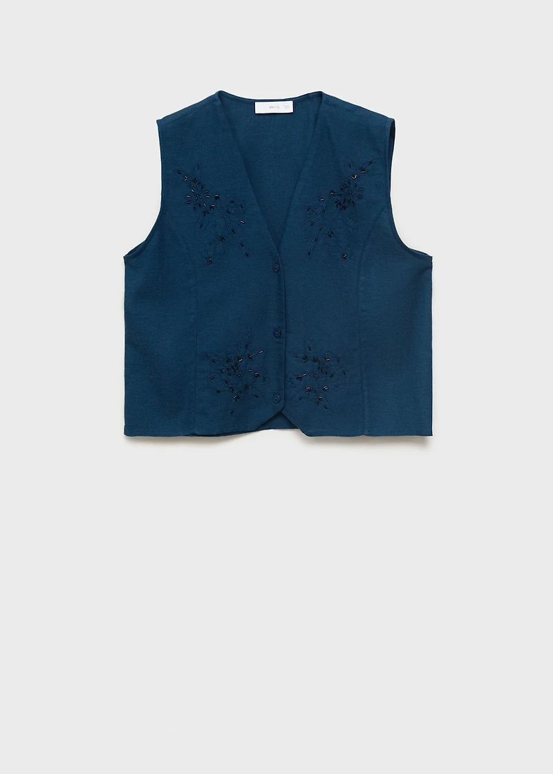 Embroidered linen vest