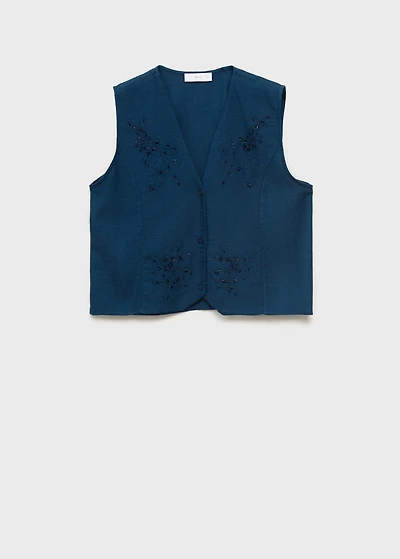 Embroidered linen vest