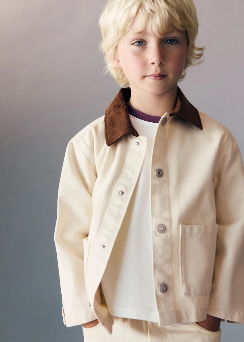 Denim barn jacket with contrasting collar