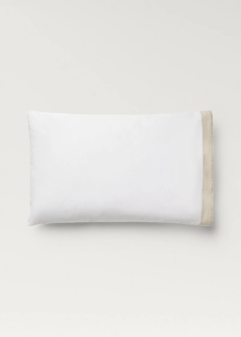 Two cotton percale pillowcases with linen border 50x75 cm