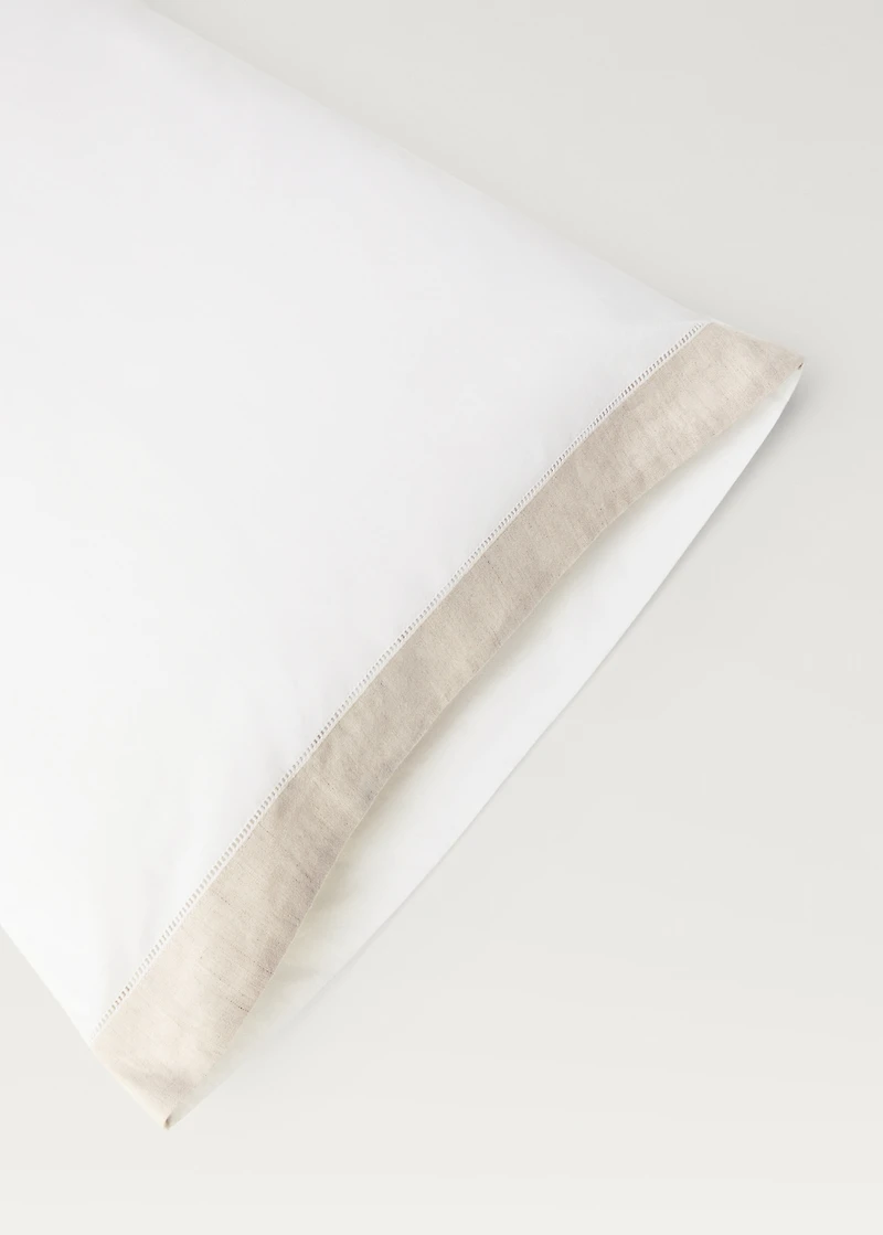 Two cotton percale pillowcases with linen border 50x75 cm