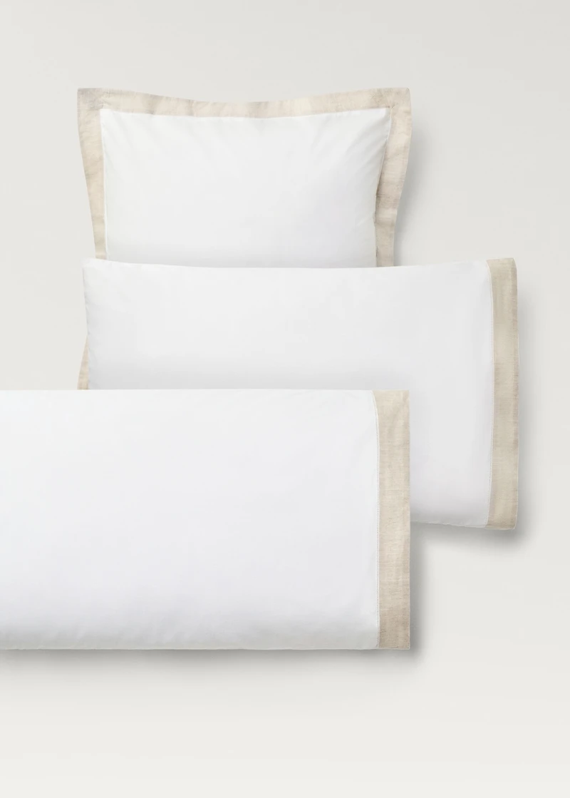 Two cotton percale pillowcases with linen border 50x75 cm
