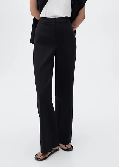 Straight-fit pants with elastic waist
