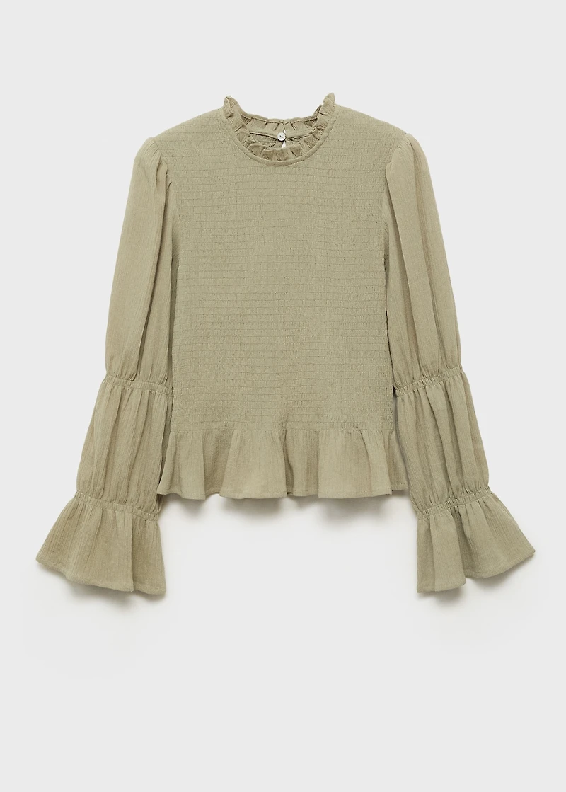 Ruched blouse with ruffles