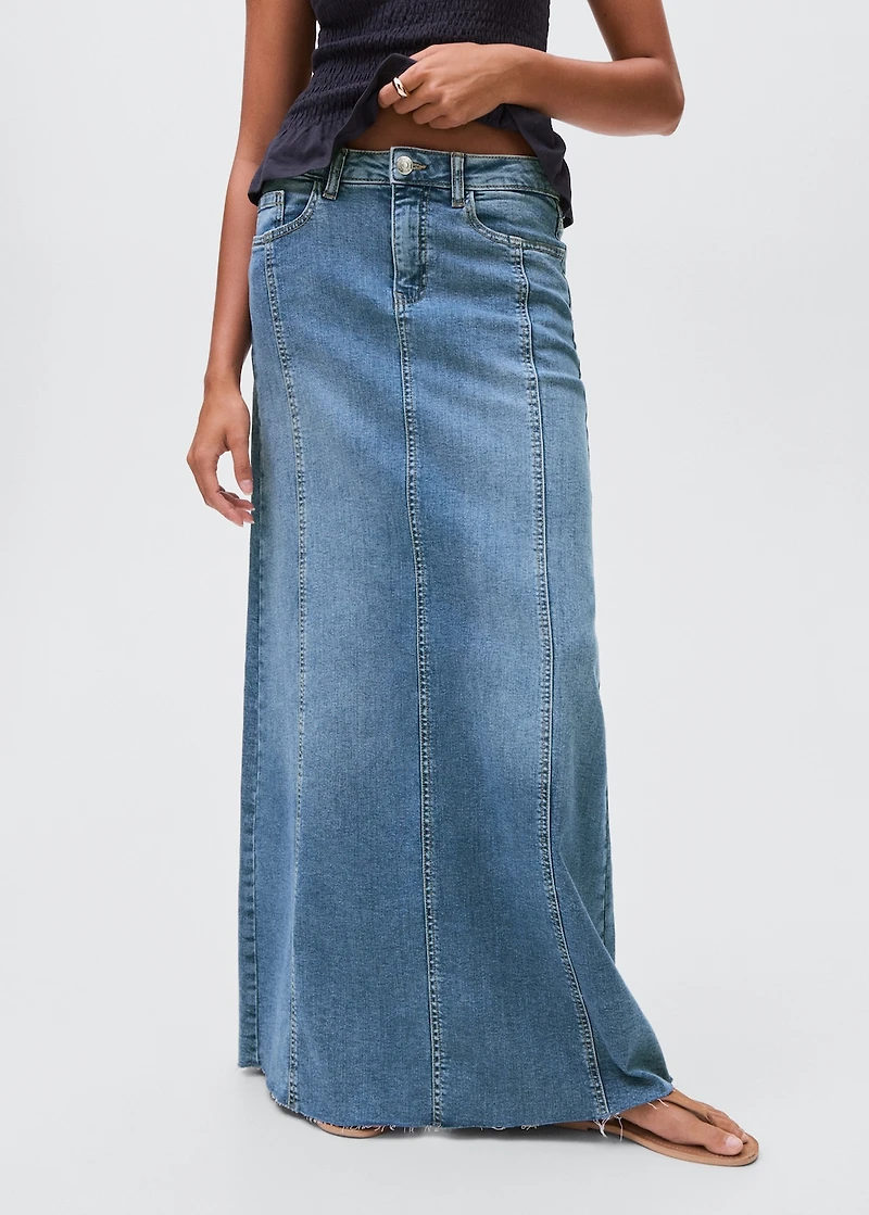 Long denim skirt with seams