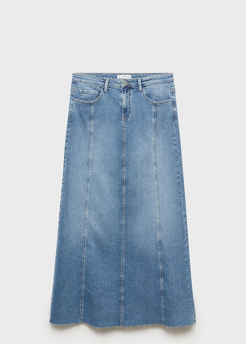 Long denim skirt with seams