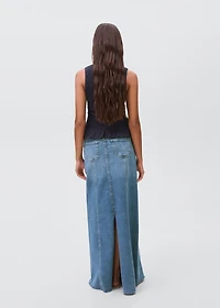 Long denim skirt with seams