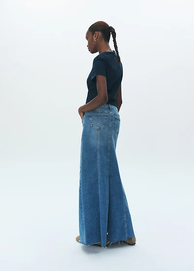 Long denim skirt with seams