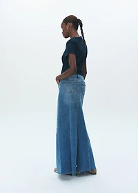 Long denim skirt with seams
