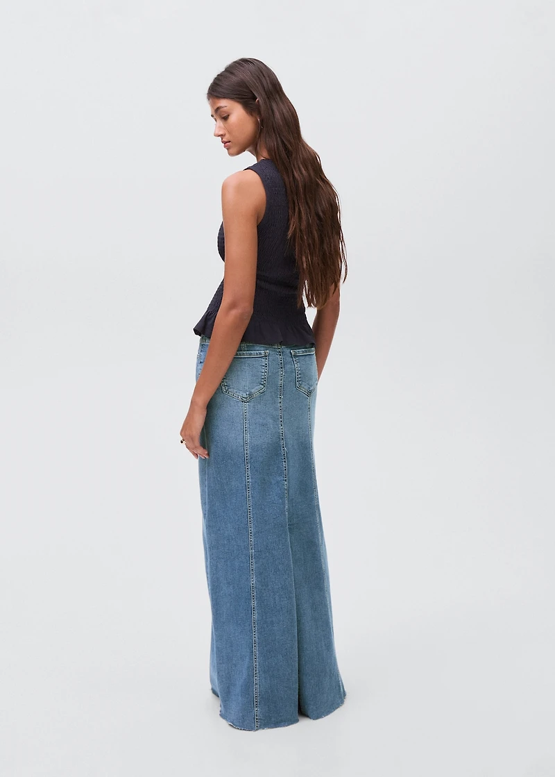 Long denim skirt with seams