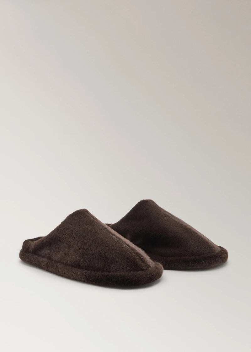 Fur mule slippers with stitching detail