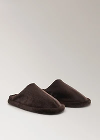 Fur mule slippers with stitching detail