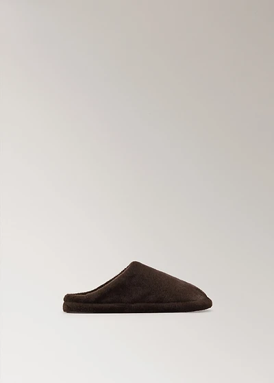 Fur mule slippers with stitching detail