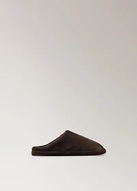 Fur mule slippers with stitching detail