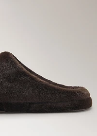 Fur mule slippers with stitching detail