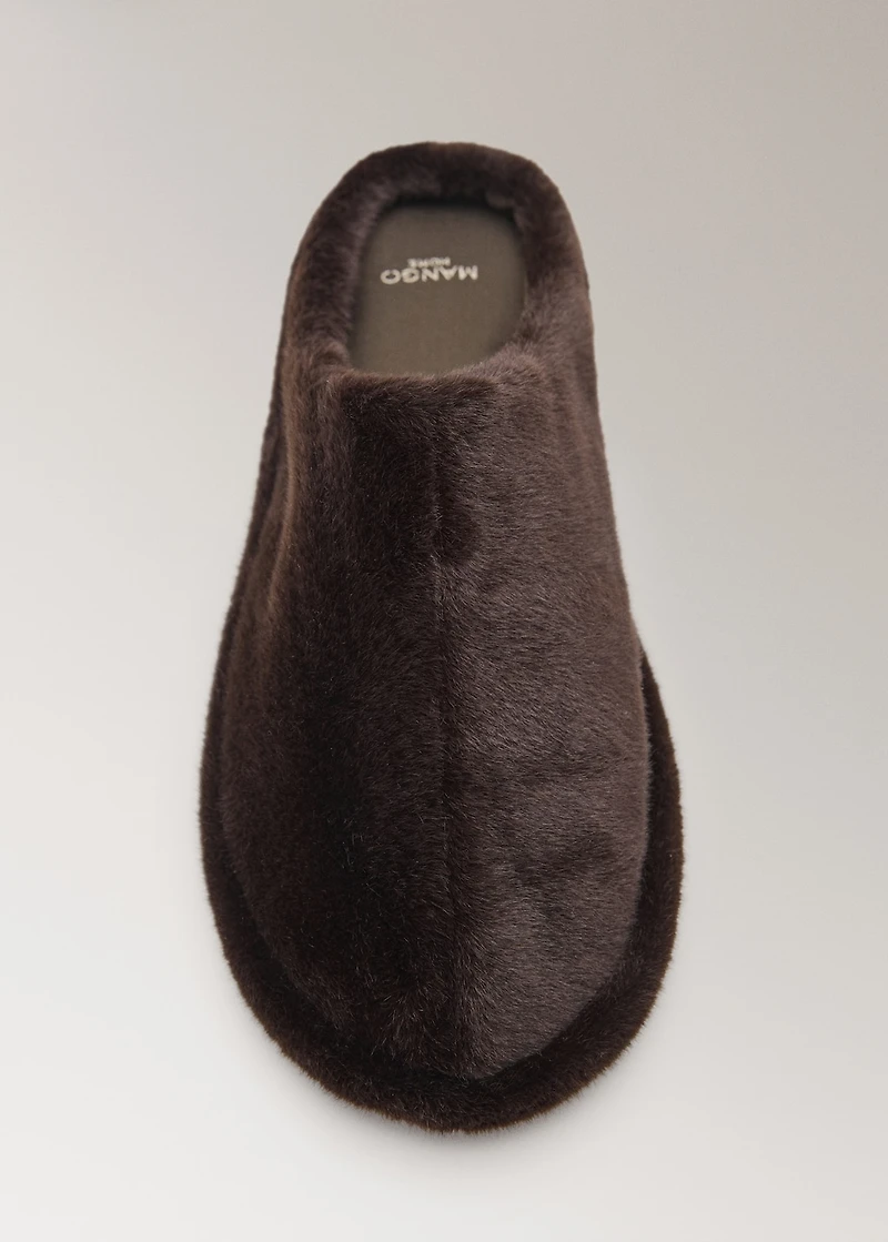 Fur mule slippers with stitching detail