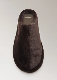 Fur mule slippers with stitching detail