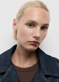 Short denim trench coat with belt