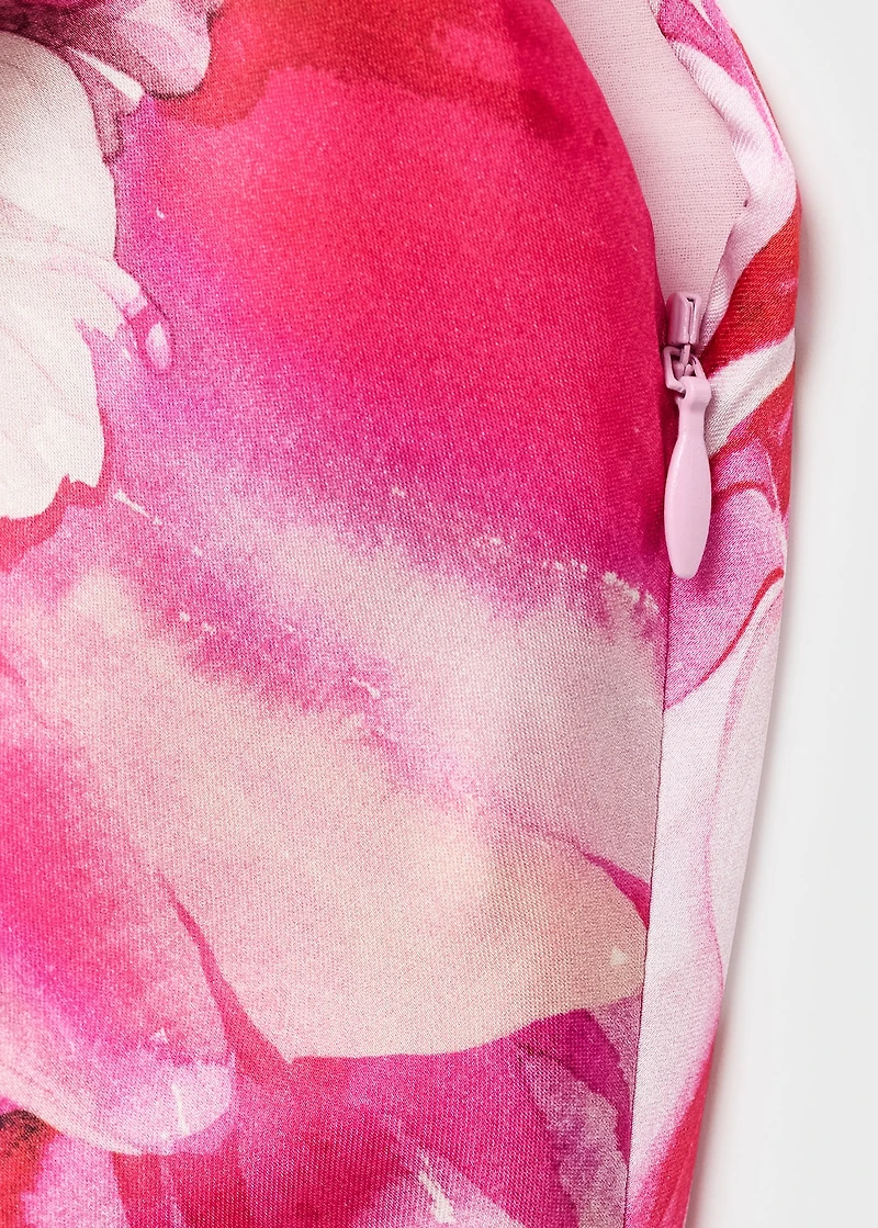 Floral asymmetrical satin dress