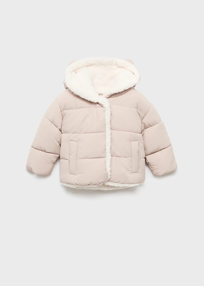 Padded anorak with fur-effect interior