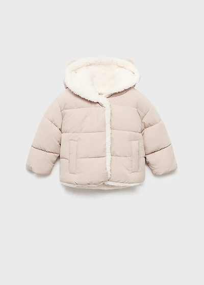Padded anorak with fur-effect interior