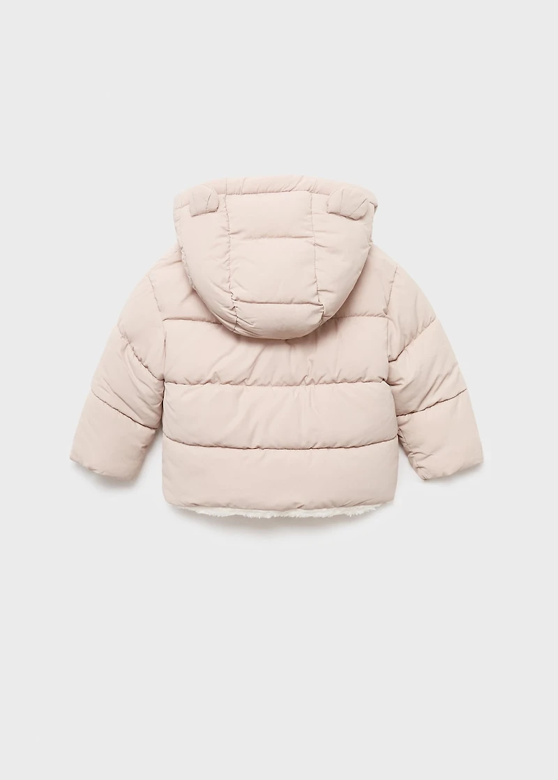 Padded anorak with fur-effect interior