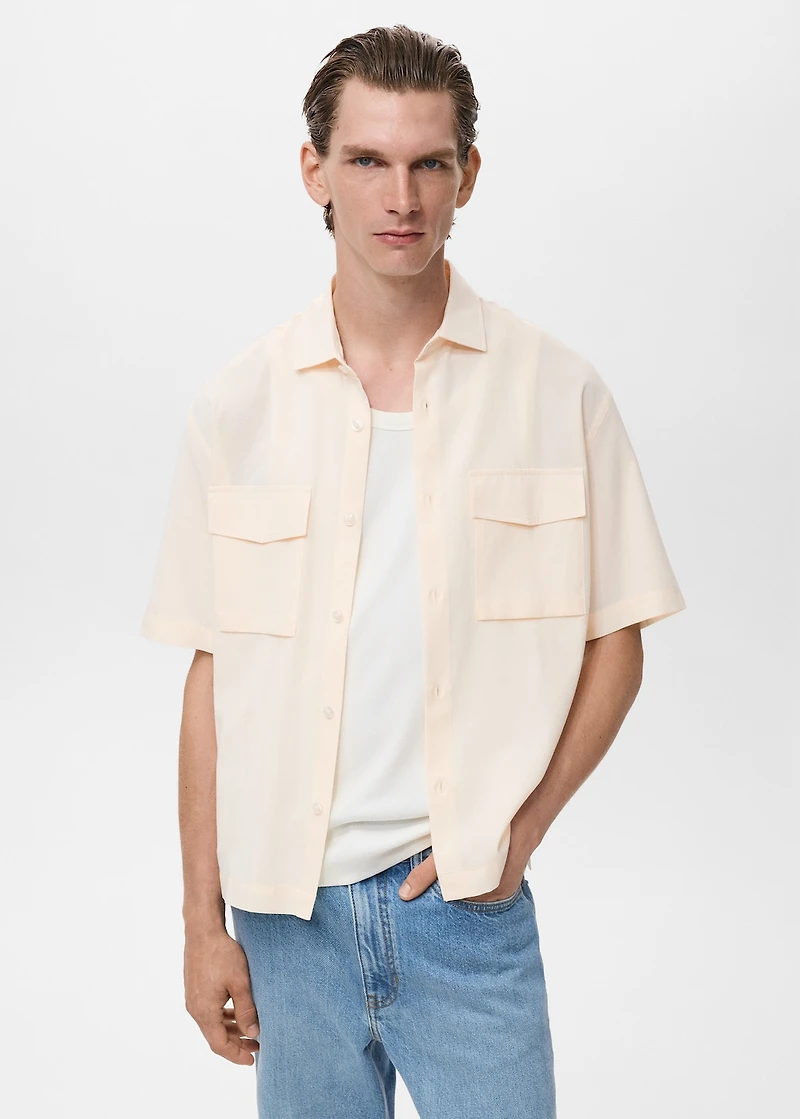Regular-fit cotton shirt with pocket