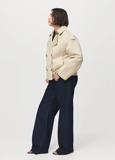 Double-breasted cropped trench coat