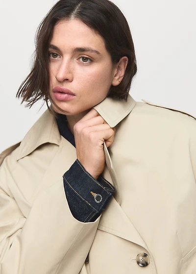 Double-breasted cropped trench coat