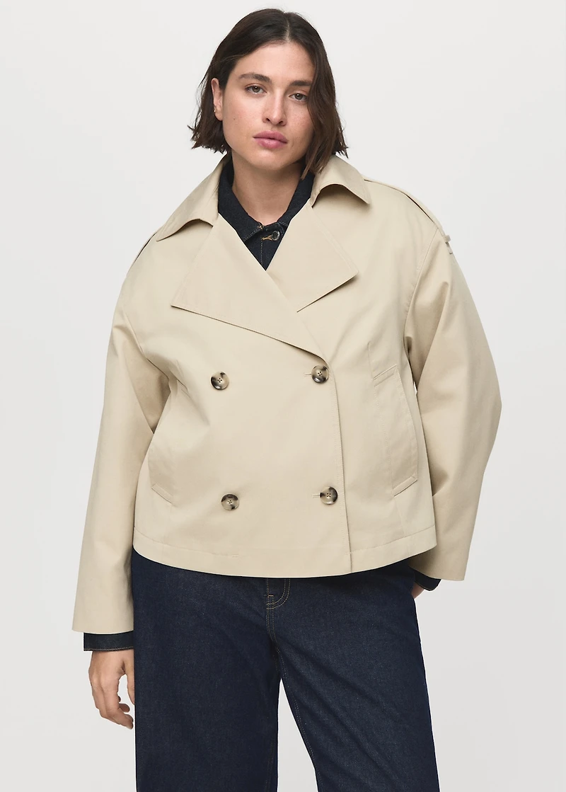 Double-breasted cropped trench coat