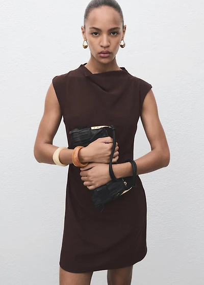 Ruched dress with draped neckline
