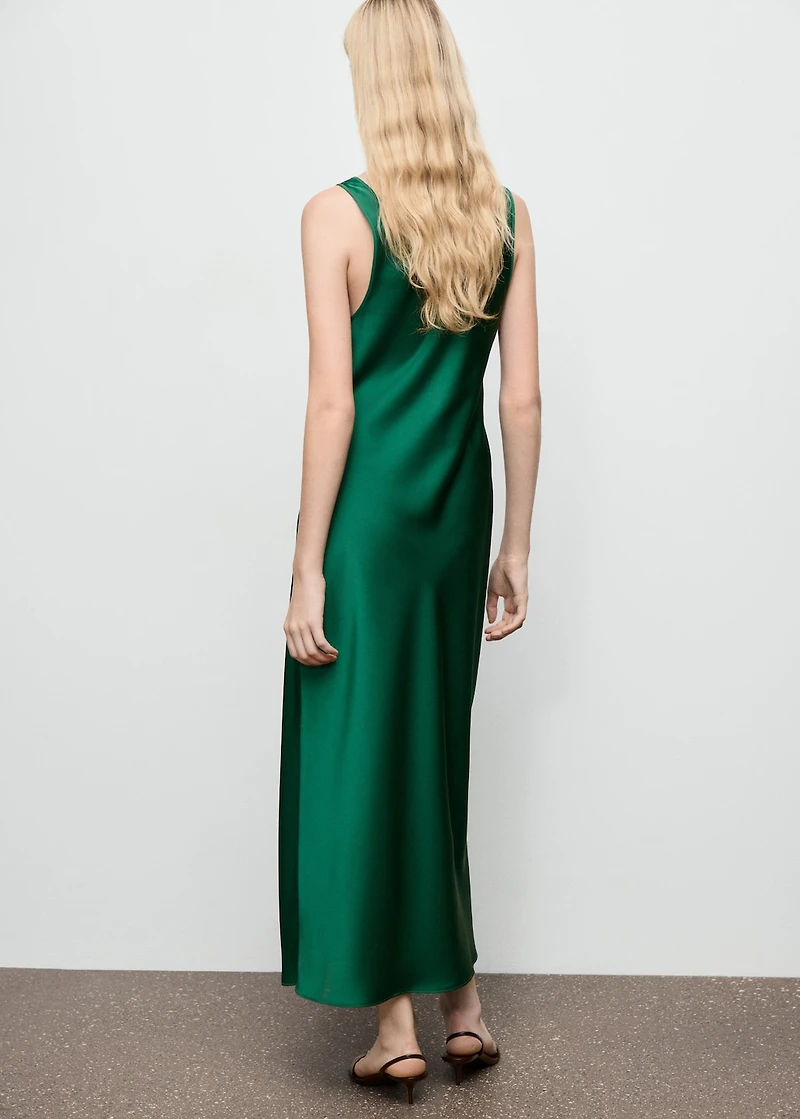 Satin dress with a low-cut neckline