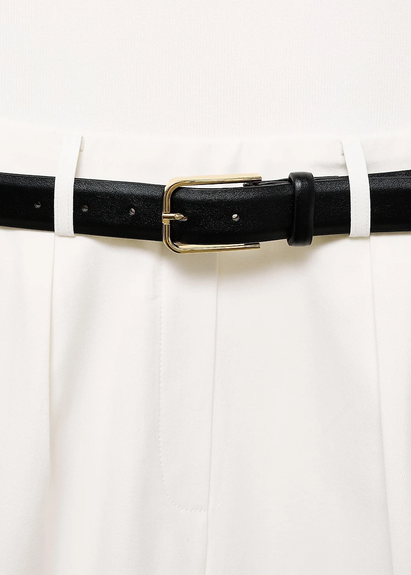 Combined-fabric jumpsuit with belt