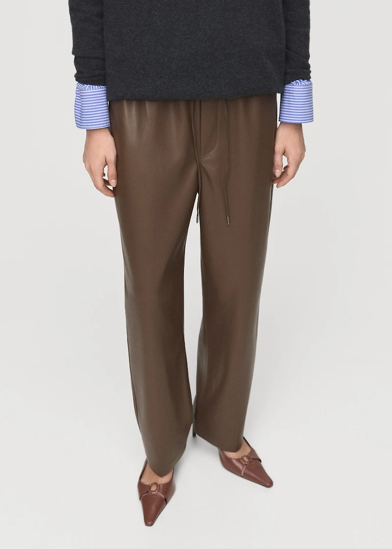 Faux-leather pants with elastic waist