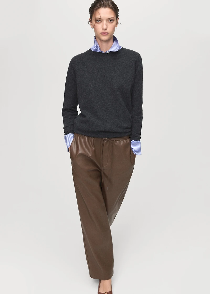 Faux-leather pants with elastic waist