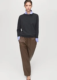 Faux-leather pants with elastic waist