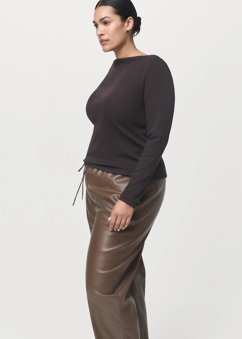 Faux-leather pants with elastic waist