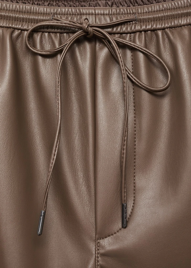 Faux-leather pants with elastic waist