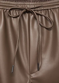 Faux-leather pants with elastic waist