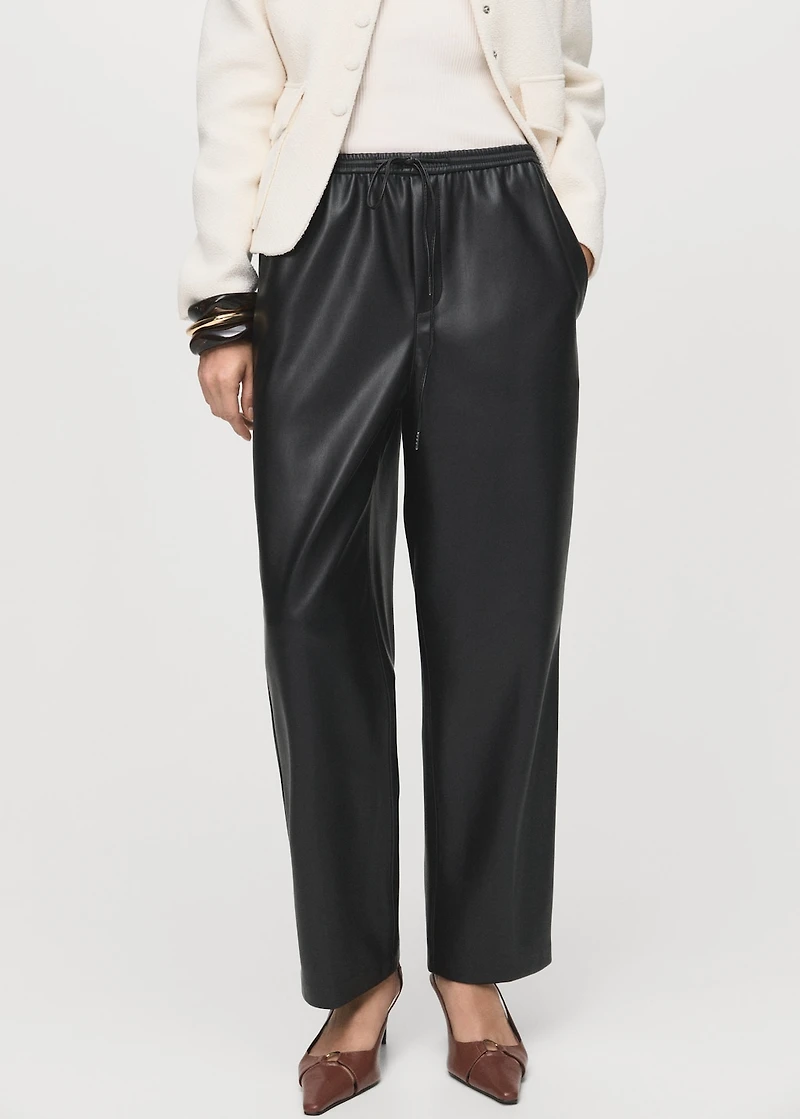 Faux-leather pants with elastic waist