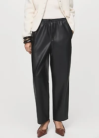 Faux-leather pants with elastic waist